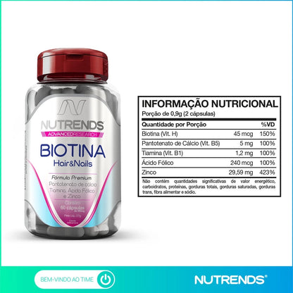 Vitamina Biotina Saúde e Fortalecimento dos Cabelos Pele e Unhas - Pote 60 Cápsulas - Nutrends