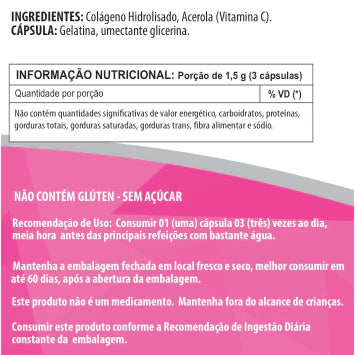 Colágeno Hidrolisado + Vitamina C 500mg 60 / 90 / 120 Cápsulas - suplemento alimentar natural