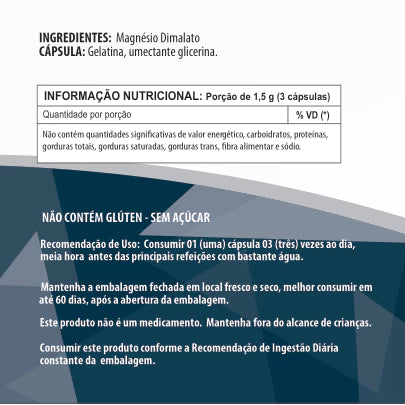 Magnésio Dimalato 500mg 60 / 90 / 120 Cápsulas - Suplemento Alimentar Natural