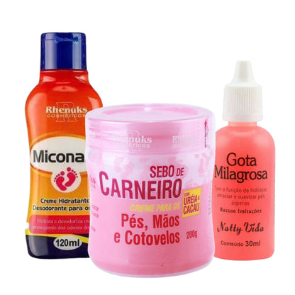 Kit ANTI RACHADURAS! Gota Milagrosa + Sebo de Carneiro + Creme Miconaze - Perfeito para os Pés