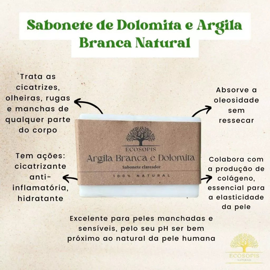 Sabonete Clareador de Argila Branca e Dolomita Natural