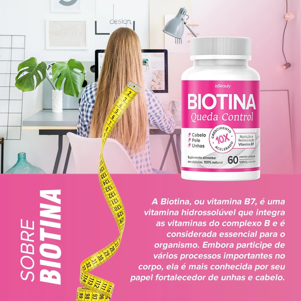 Biotina Cabelos, Pele e Unhas - Acelera o Crescimento - Queda Capilar - Falhas - 60 Cápsulas - Original - Envio Rápido