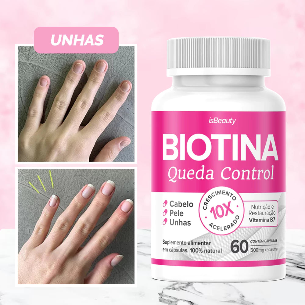 Biotina Cabelos, Pele e Unhas - Acelera o Crescimento - Queda Capilar - Falhas - 60 Cápsulas - Original - Envio Rápido