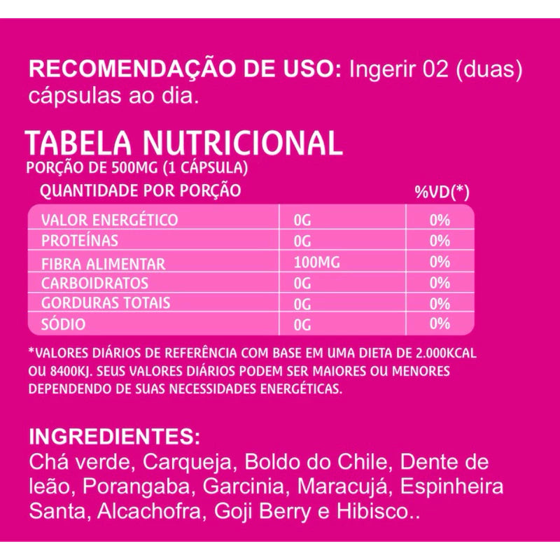 SECA BARRIGA + HIBISCO + GOJI BERRY /  120 cápsulas de 500mg / Suplemento alimentar