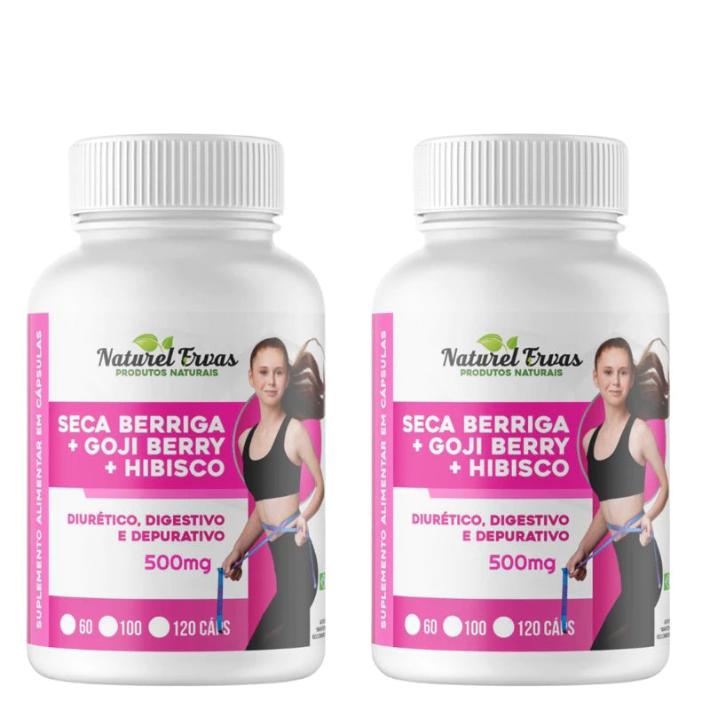 SECA BARRIGA + HIBISCO + GOJI BERRY /  120 cápsulas de 500mg / Suplemento alimentar