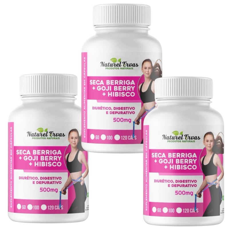 SECA BARRIGA + HIBISCO + GOJI BERRY /  120 cápsulas de 500mg / Suplemento alimentar