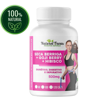 SECA BARRIGA + HIBISCO + GOJI BERRY /  120 cápsulas de 500mg / Suplemento alimentar