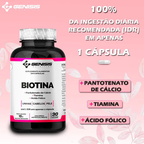 Biotina Vitamina Cabelo Pele E Unha Ácido Fólico, Tiamina e Pantotenato de Cálcio